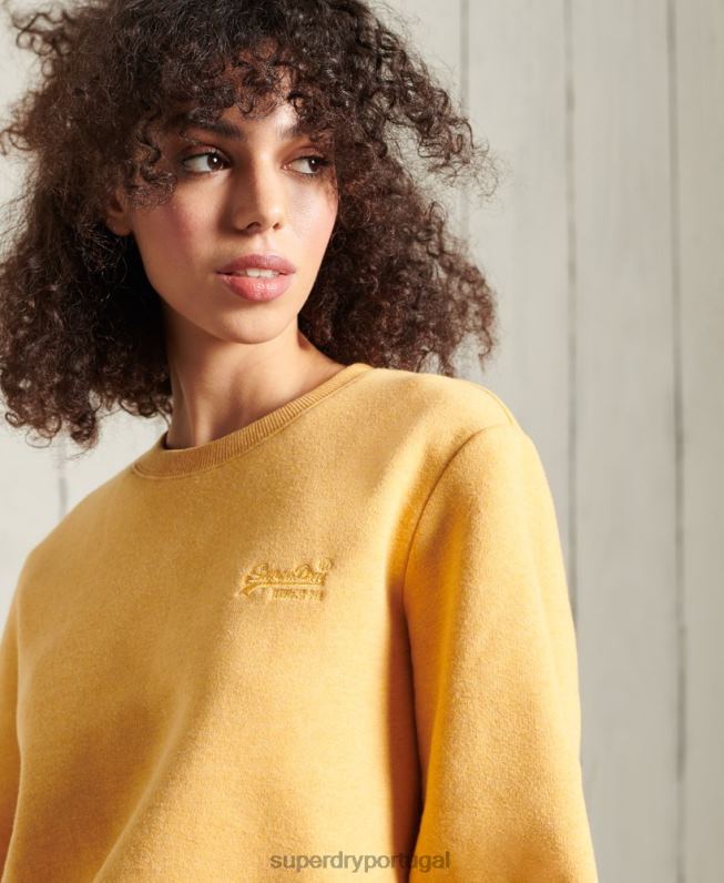 moletom clássico com etiqueta laranja mulheres amarelo roupas Superdry 2208H5983