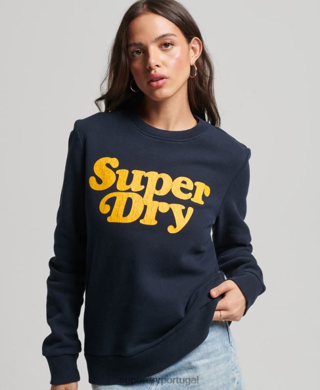 moletom clássico com logo dos anos 70 cooper mulheres marinha roupas Superdry 2208H5854
