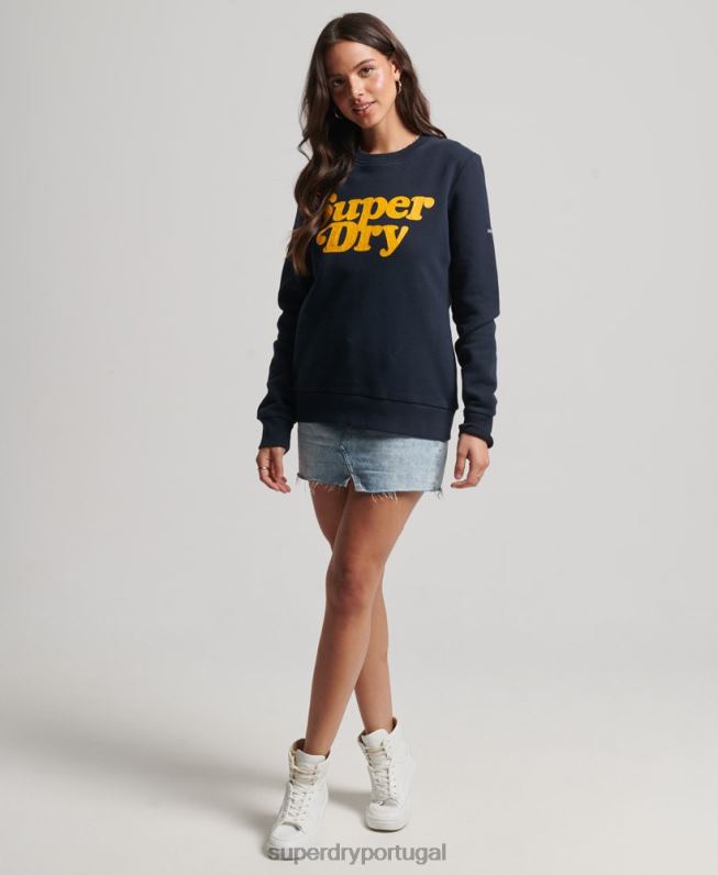 moletom clássico com logo dos anos 70 cooper mulheres marinha roupas Superdry 2208H5854