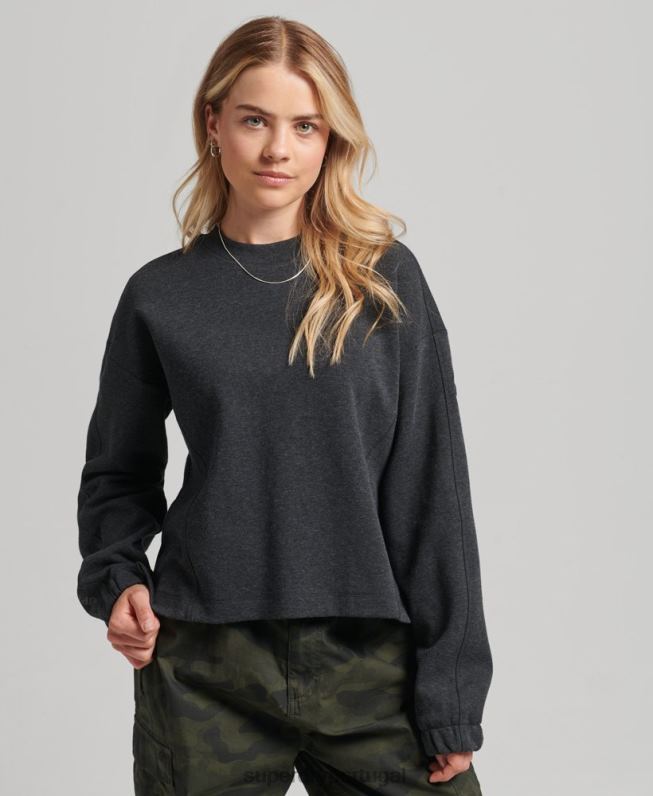 moletom code tech crew mulheres cinza escuro roupas Superdry 2208H5861