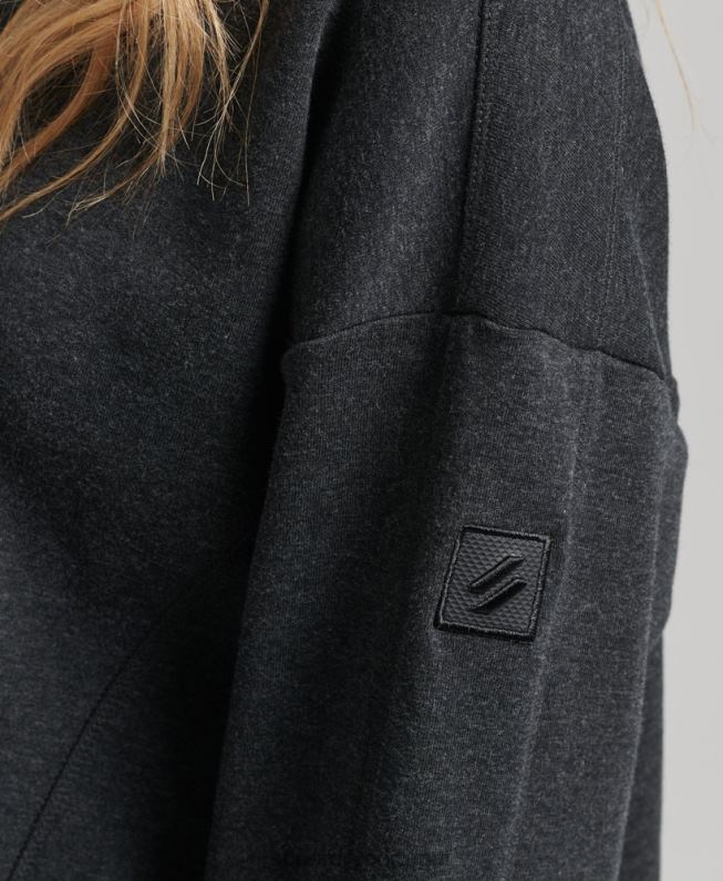 moletom code tech crew mulheres cinza escuro roupas Superdry 2208H5861