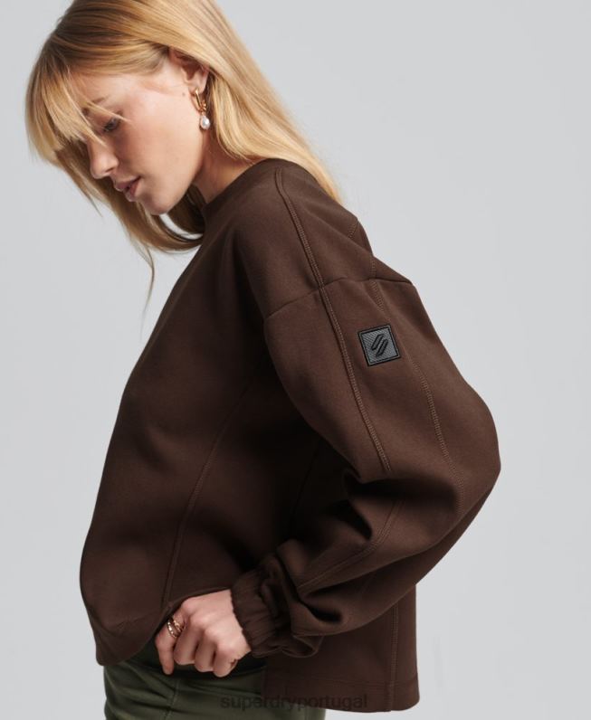 moletom code tech crew mulheres marrom roupas Superdry 2208H5804