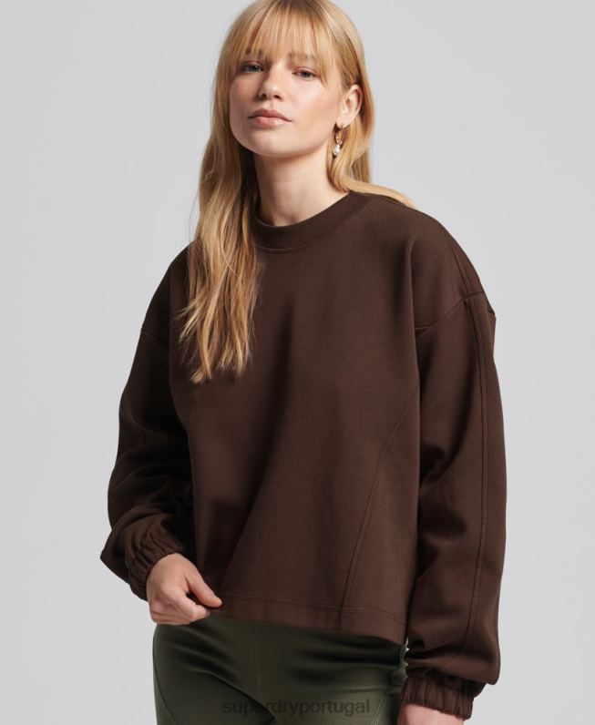 moletom code tech crew mulheres marrom roupas Superdry 2208H5804