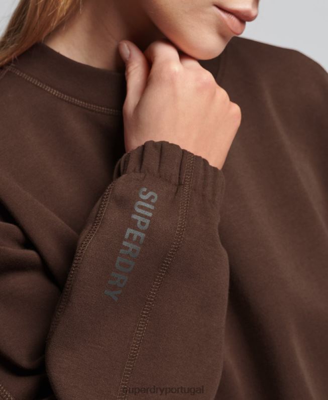 moletom code tech crew mulheres marrom roupas Superdry 2208H5804