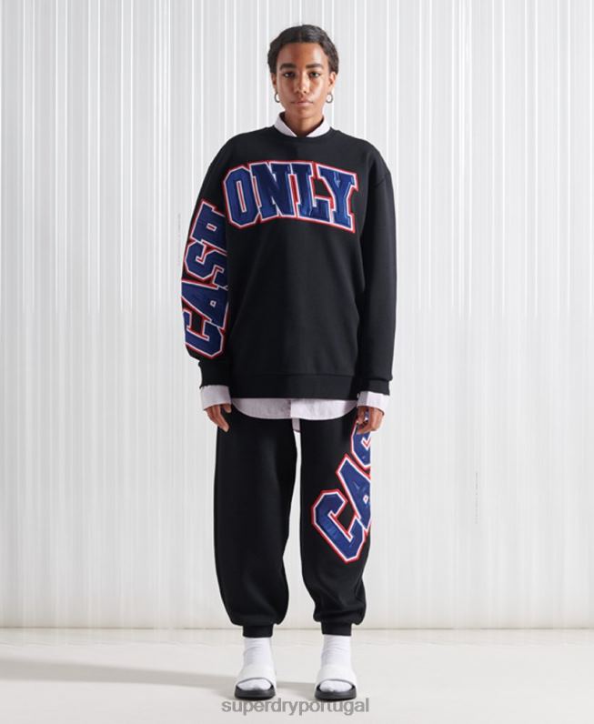 moletom com aplicação sdx edição limitada mulheres preto roupas Superdry 2208H5208