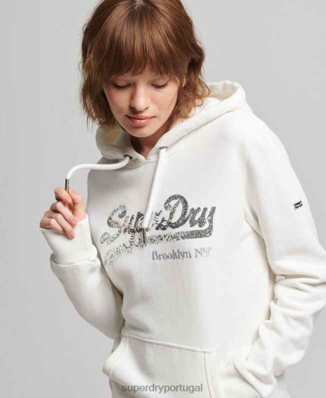 moletom com brilho de logotipo gráfico mulheres creme roupas Superdry 2208H5945