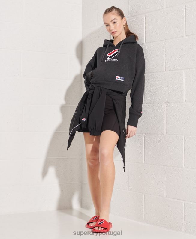 moletom com capuz clássico estilo esportivo mulheres cinza escuro roupas Superdry 2208H3497