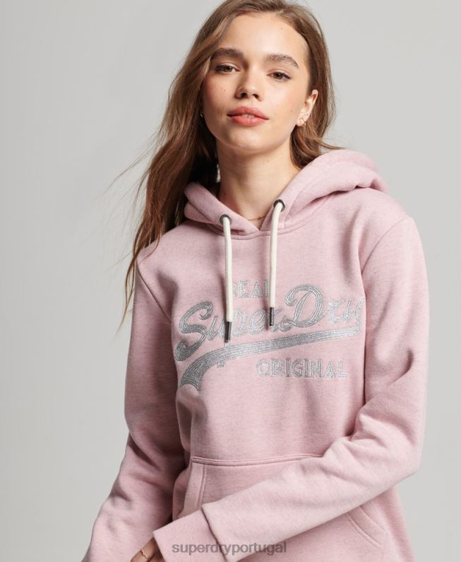 moletom com capuz colegial com logo vintage mulheres rosa roupas Superdry 2208H2276