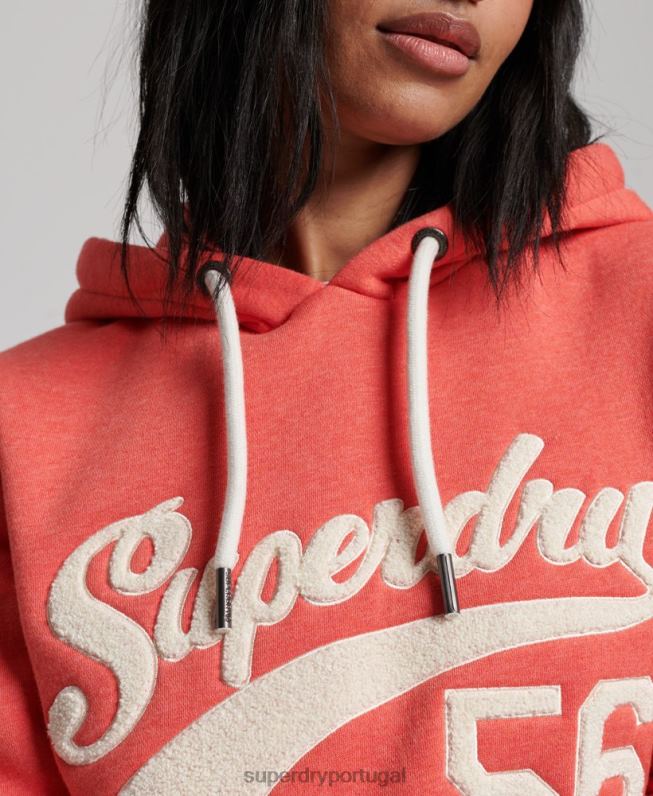 moletom com capuz colegial com script vintage mulheres coral roupas Superdry 2208H2313