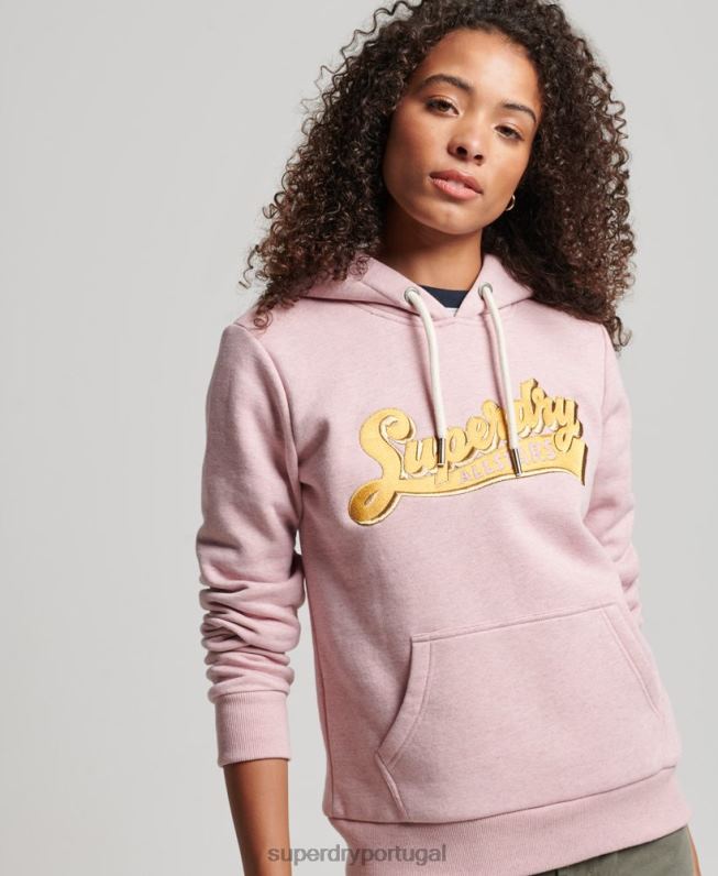 moletom com capuz colegial com script vintage mulheres rosa roupas Superdry 2208H2281