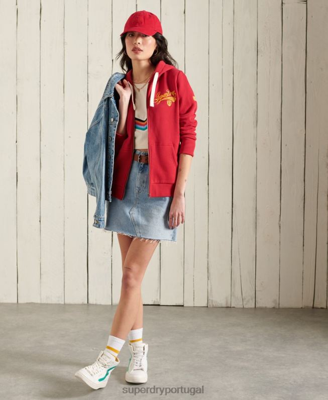 moletom com capuz colegial mulheres vermelho roupas Superdry 2208H6177