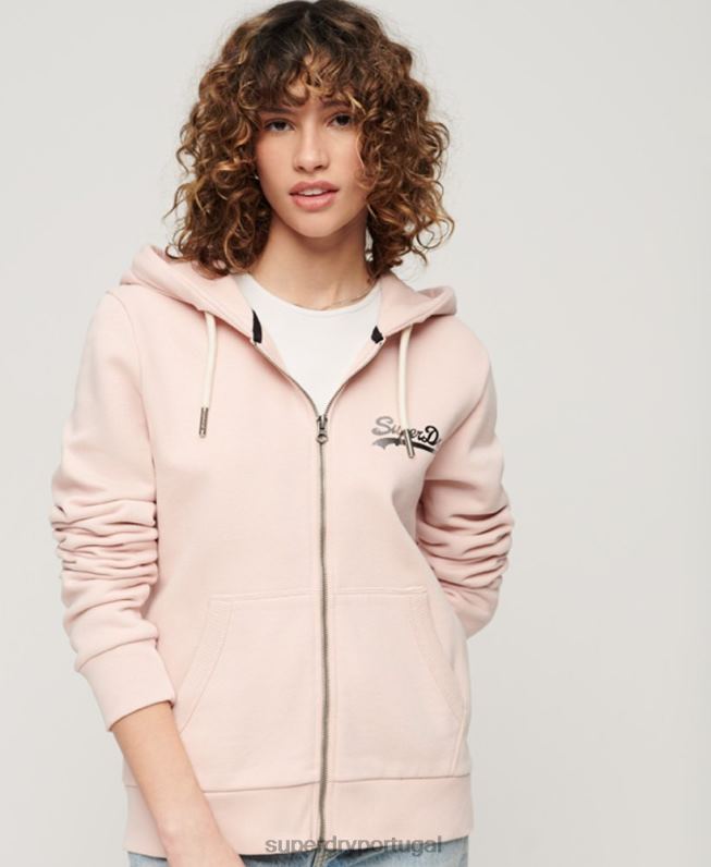 moletom com capuz com estampa de logo vintage japonês mulheres rosa roupas Superdry 2208H3287