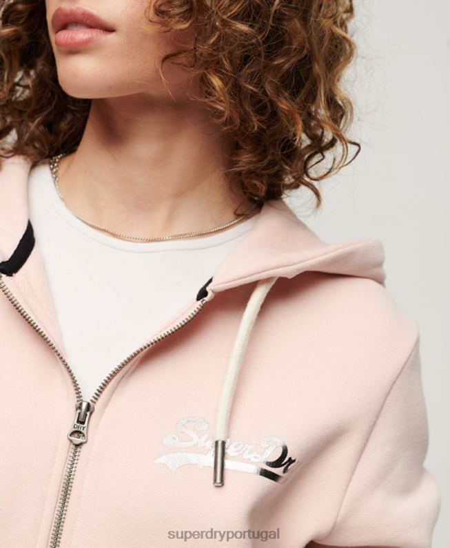 moletom com capuz com estampa de logo vintage japonês mulheres rosa roupas Superdry 2208H3287