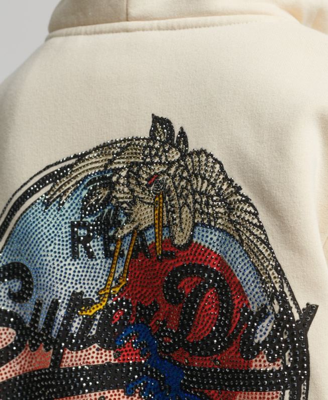 moletom com capuz com logo enfeitado vintage mulheres creme roupas Superdry 2208H3330