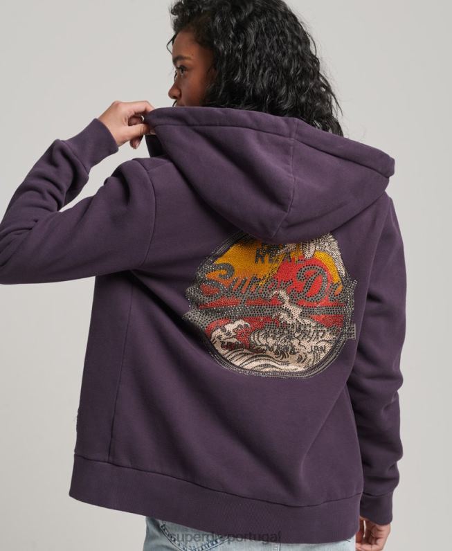 moletom com capuz com logo enfeitado vintage mulheres roxo roupas Superdry 2208H3305
