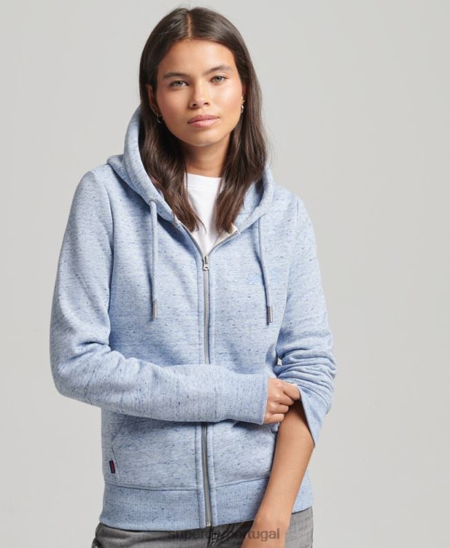 moletom com capuz com logo essencial de algodão orgânico mulheres azul claro roupas Superdry 2208H5963