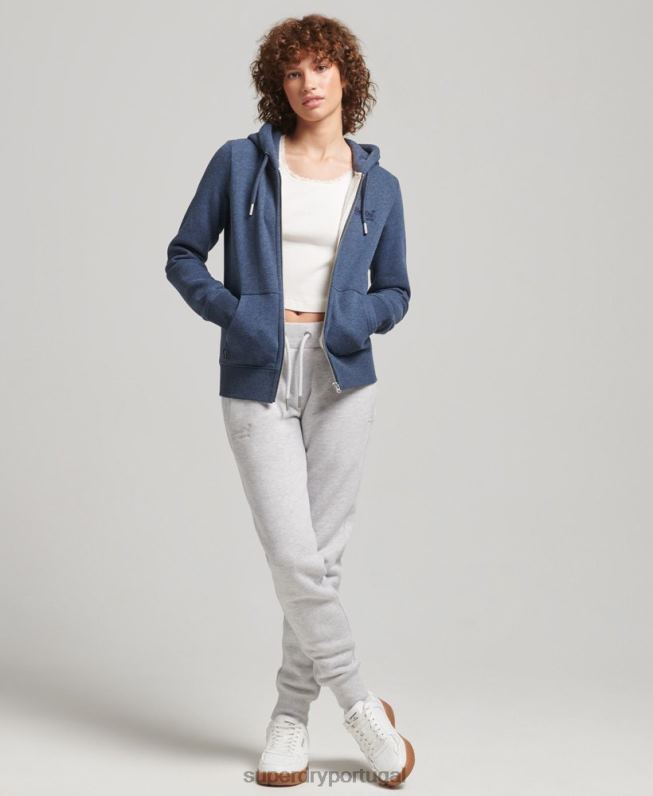 moletom com capuz com logo essencial de algodão orgânico mulheres marinha roupas Superdry 2208H3379