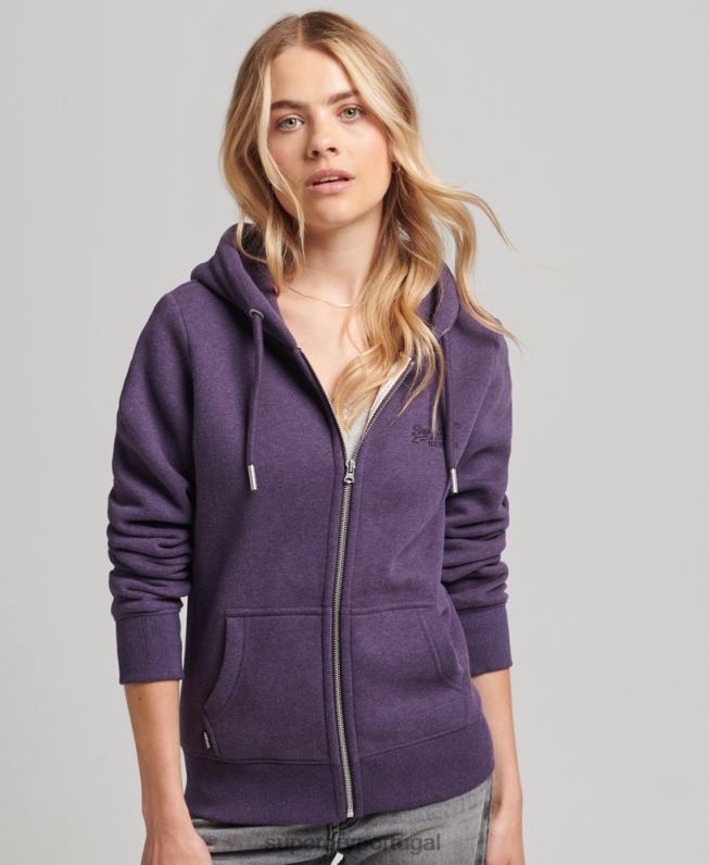 moletom com capuz com logo essencial de algodão orgânico mulheres roxo roupas Superdry 2208H5930