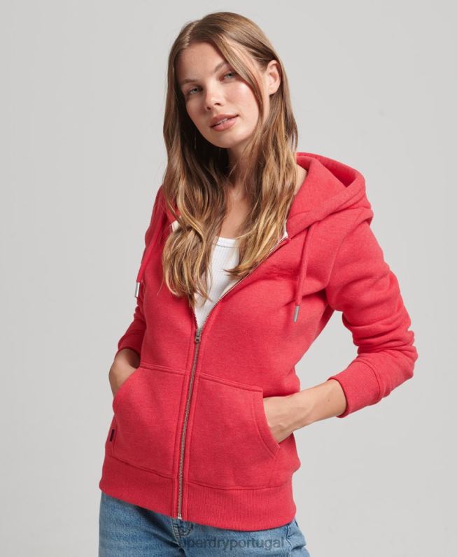 moletom com capuz com logo essencial de algodão orgânico mulheres vermelho roupas Superdry 2208H5938