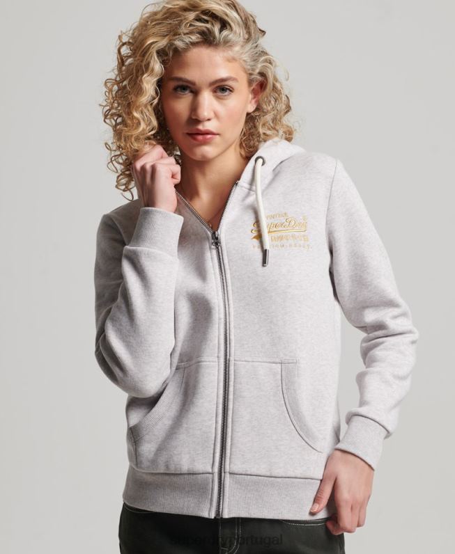 moletom com capuz com logo vintage mulheres cinza claro roupas Superdry 2208H2277