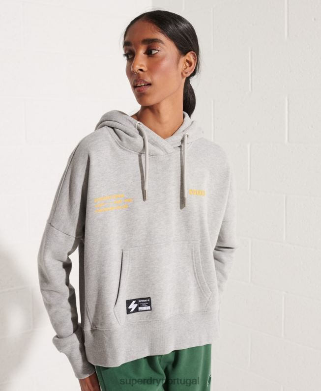 moletom com capuz com logotipo cooperativo mulheres cinza roupas Superdry 2208H3480