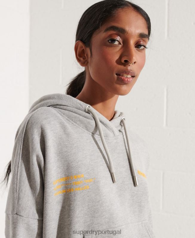 moletom com capuz com logotipo cooperativo mulheres cinza roupas Superdry 2208H3480