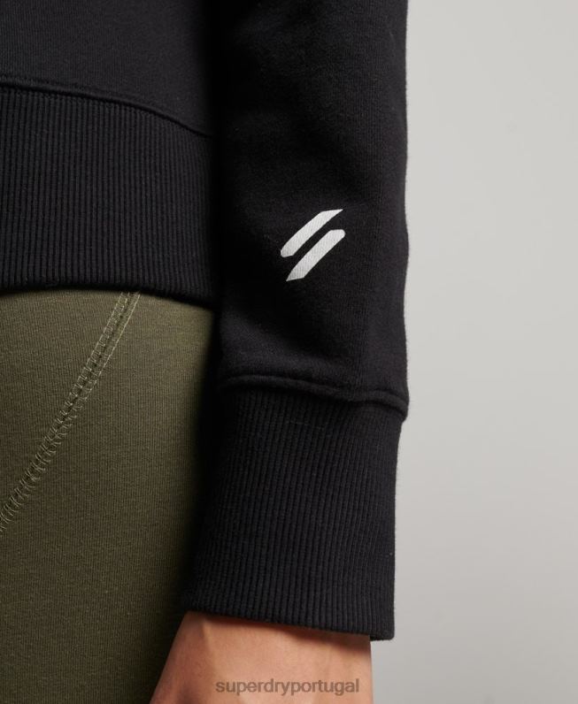 moletom com capuz de caixa de colheita esportiva principal mulheres preto roupas Superdry 2208H2302