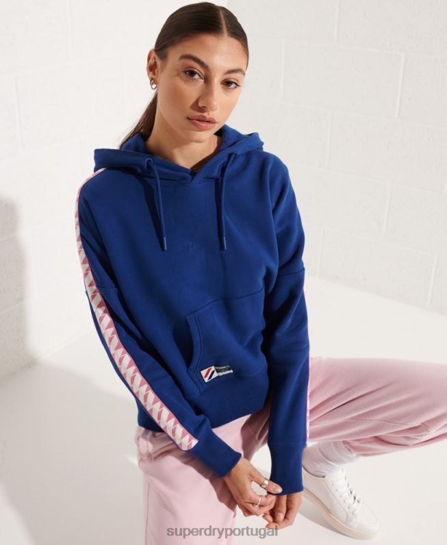 moletom com capuz de corte de fita de logotipo de código mulheres marinha roupas Superdry 2208H6000