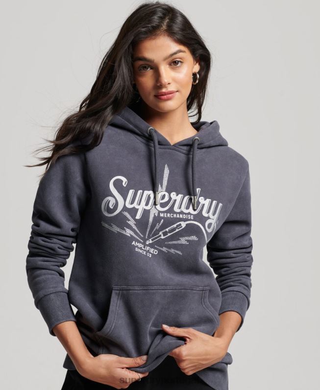 moletom com capuz de loja de merchandising vintage mulheres cinza escuro roupas Superdry 2208H3321