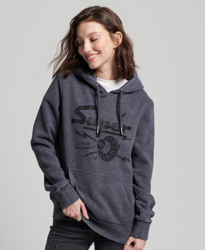 moletom com capuz de loja de merchandising vintage mulheres preto roupas Superdry 2208H3367