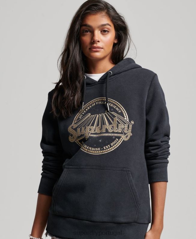 moletom com capuz de loja de merchandising vintage mulheres preto roupas Superdry 2208H3368