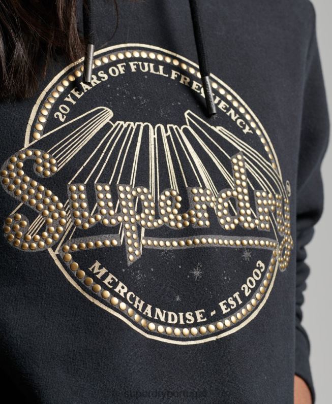 moletom com capuz de loja de merchandising vintage mulheres preto roupas Superdry 2208H3368