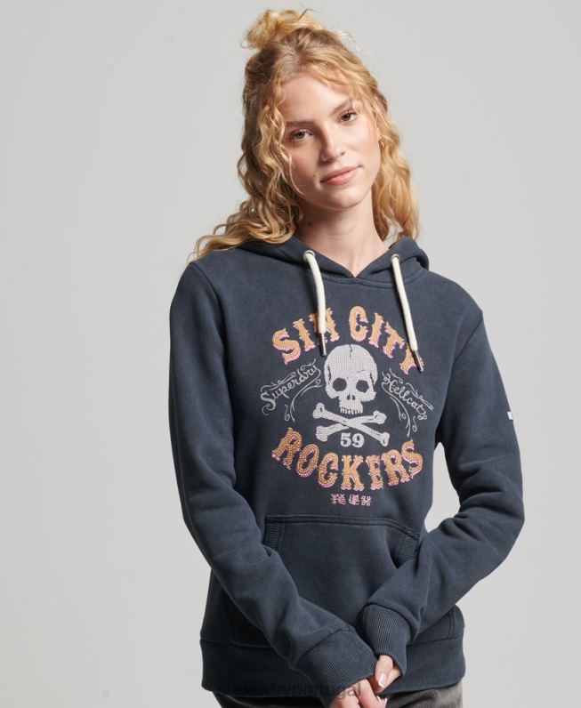 moletom com capuz de marca de metal mulheres preto roupas Superdry 2208H3300