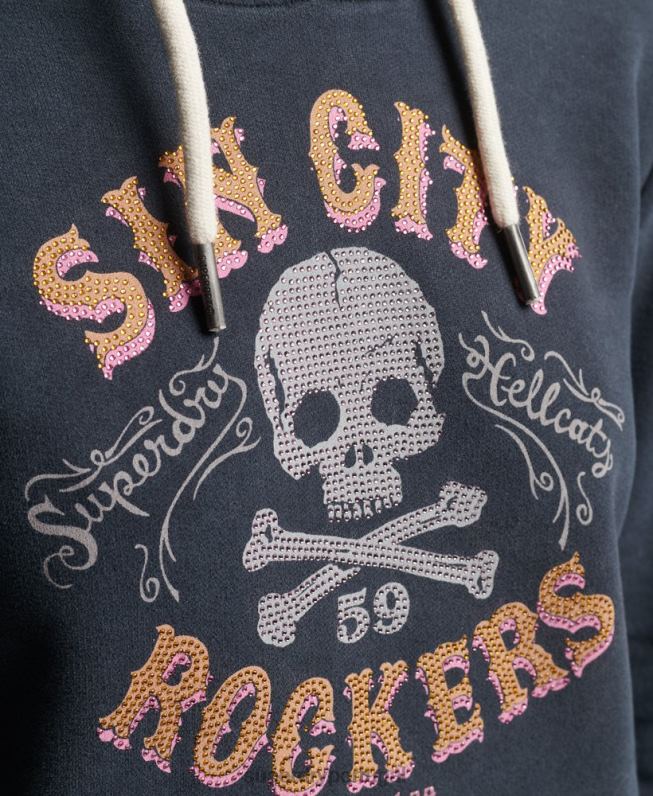 moletom com capuz de marca de metal mulheres preto roupas Superdry 2208H3300