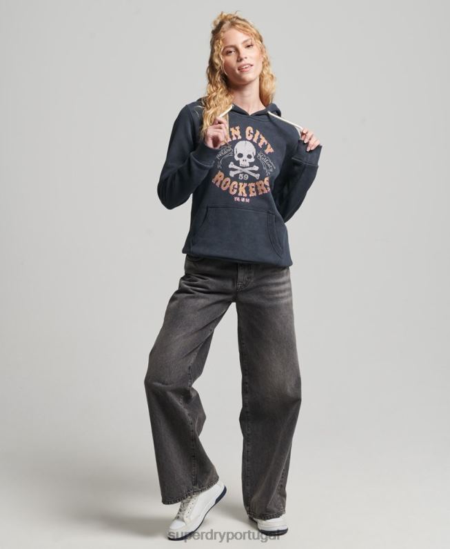 moletom com capuz de marca de metal mulheres preto roupas Superdry 2208H3300