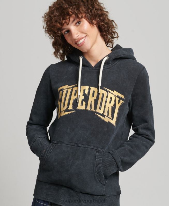 moletom com capuz de marca de metal mulheres preto roupas Superdry 2208H5783