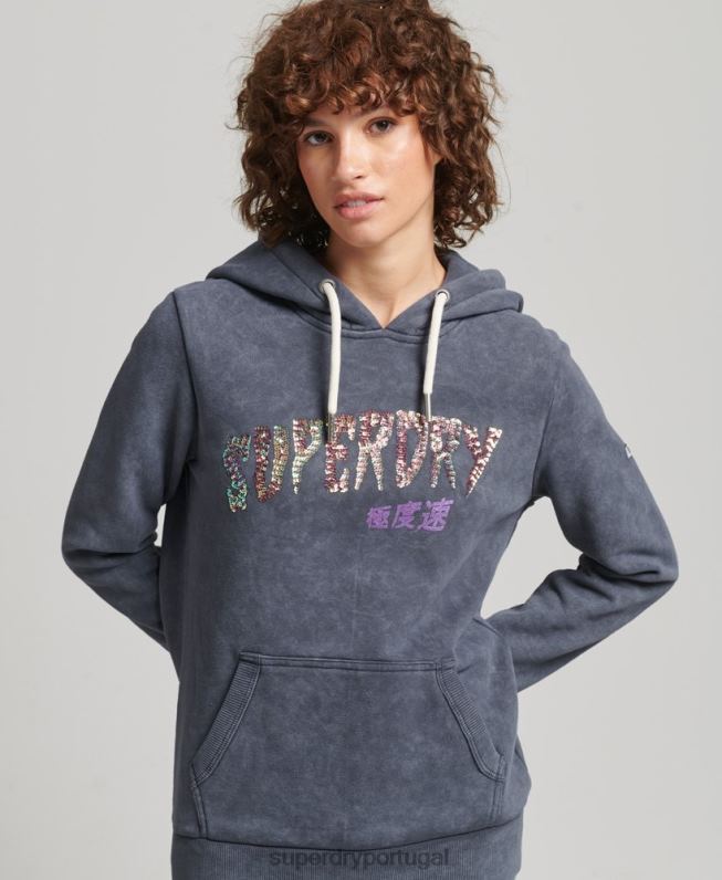 moletom com capuz de marca de metal mulheres preto roupas Superdry 2208H5849