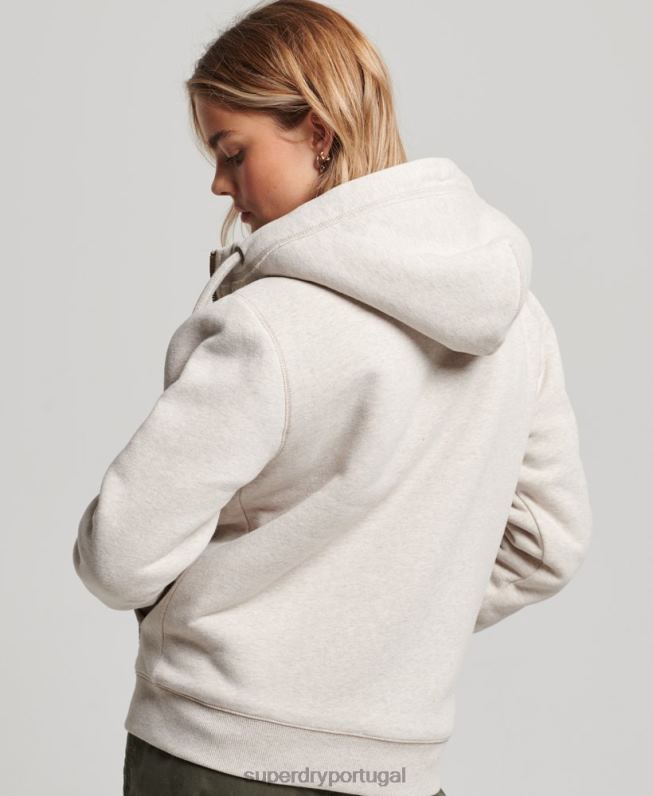 moletom com capuz de urso preto borg de algodão orgânico mulheres cinza claro roupas Superdry 2208H6093