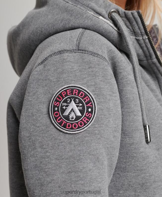 moletom com capuz de urso preto borg de algodão orgânico mulheres cinza roupas Superdry 2208H5991