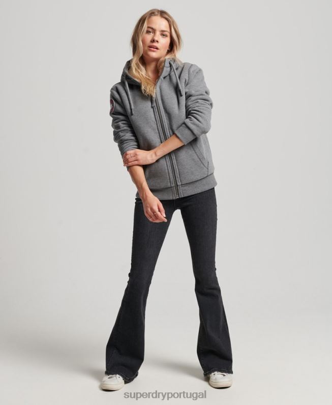 moletom com capuz de urso preto borg de algodão orgânico mulheres cinza roupas Superdry 2208H5991