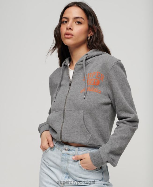 moletom com capuz de zíper de corte essencial atlético mulheres cinza escuro roupas Superdry 2208H3275