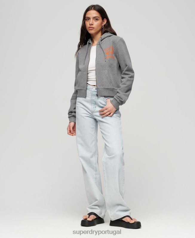 moletom com capuz de zíper de corte essencial atlético mulheres cinza escuro roupas Superdry 2208H3275