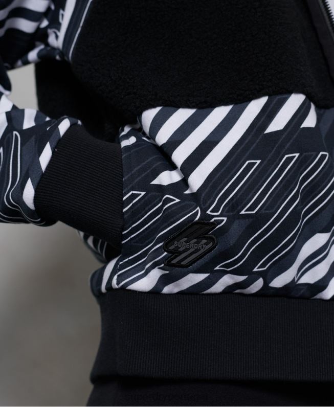 moletom com capuz e zíper canelado estilo esportivo mulheres preto roupas Superdry 2208H6181