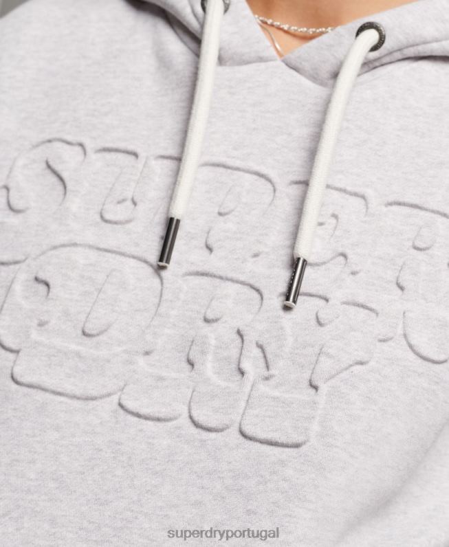 moletom com capuz em relevo vintage cooper mulheres cinza claro roupas Superdry 2208H3299
