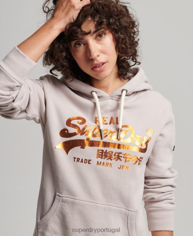 moletom com capuz embelezado mulheres bege roupas Superdry 2208H3424