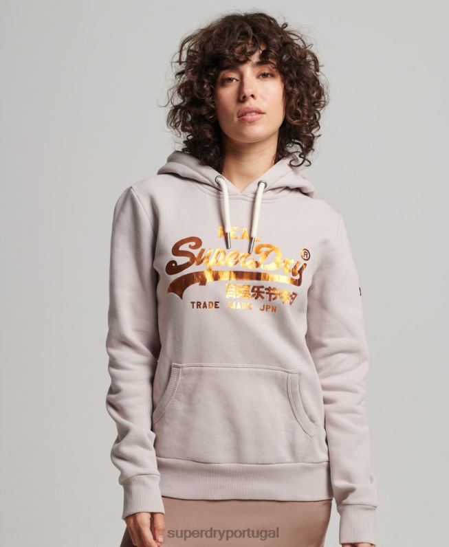 moletom com capuz embelezado mulheres bege roupas Superdry 2208H3424