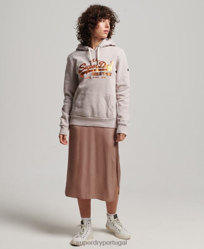 moletom com capuz embelezado mulheres bege roupas Superdry 2208H3424
