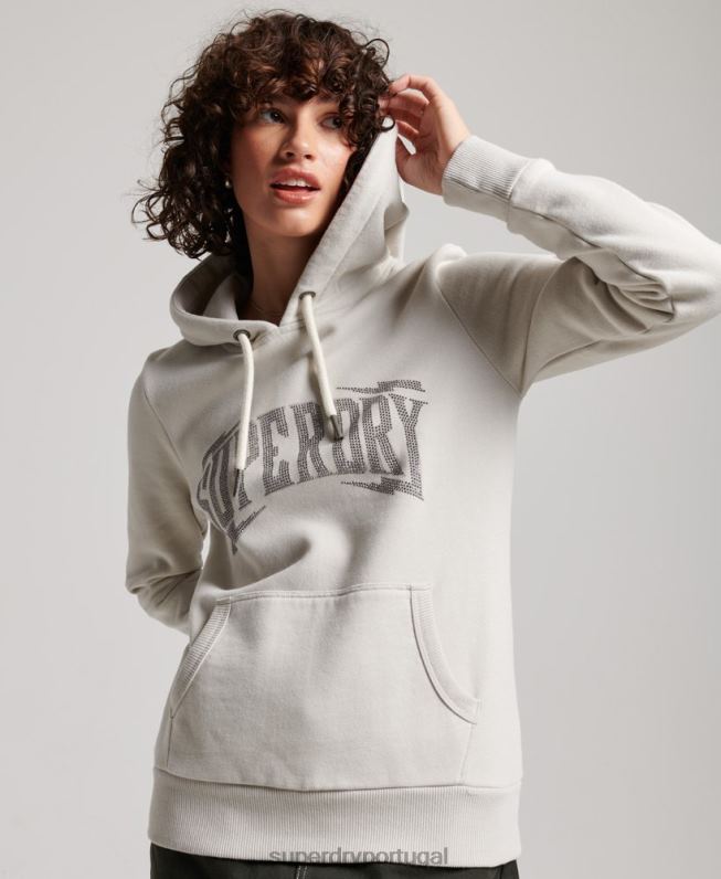 moletom com capuz embelezado mulheres cinza claro roupas Superdry 2208H3280