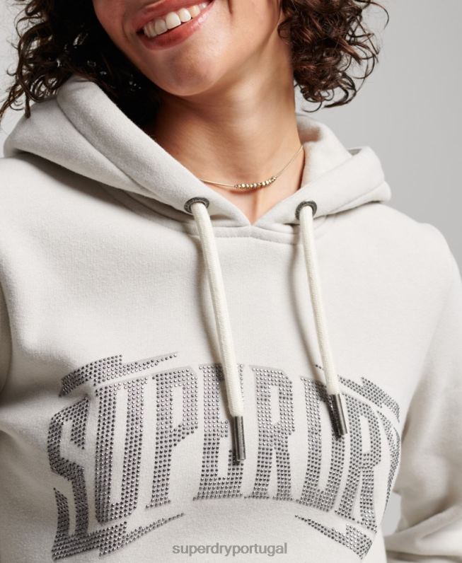moletom com capuz embelezado mulheres cinza claro roupas Superdry 2208H3280