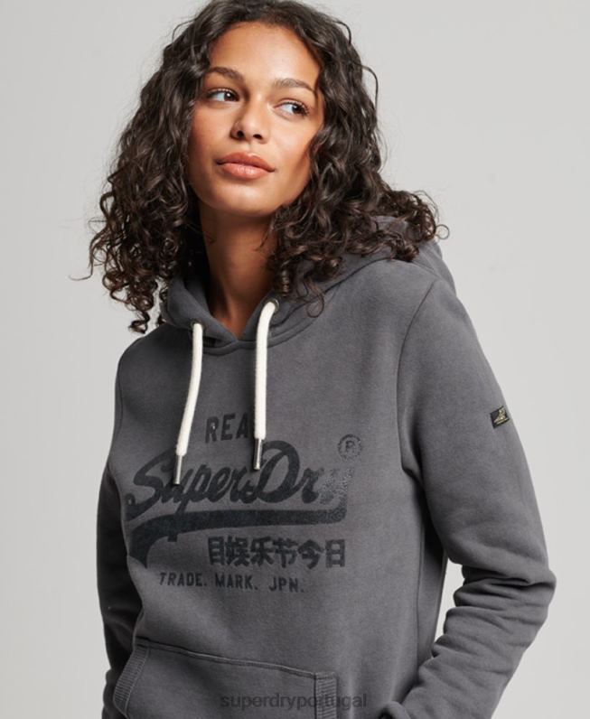 moletom com capuz embelezado mulheres cinza escuro roupas Superdry 2208H3405